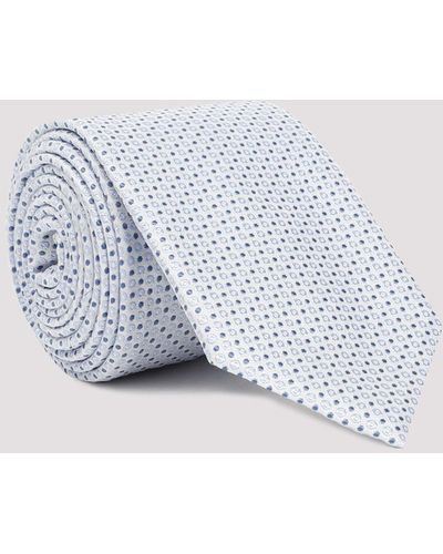 Giorgio Armani White Silk Polka Dot Tie - Blue