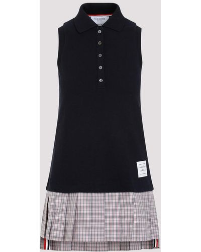 Thom Browne Navy Blue Cotton Mini Pleated Bottom Polo Dress
