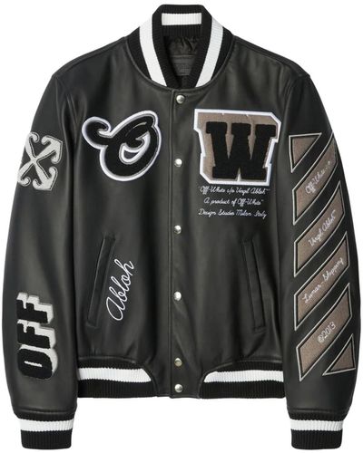 Off-White c/o Virgil Abloh Moon Leather Varsity Jacket - Black