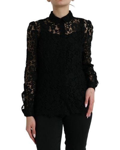 Dolce & Gabbana Elegant Floral Lace Blouse Top - Black