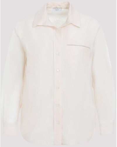 Peserico Beige Cotton Linen Shirt With Pocket - White