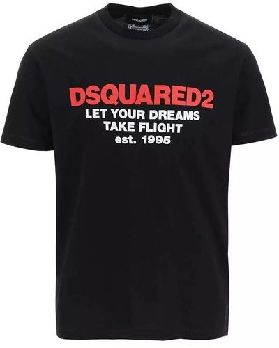 DSquared² Elegant Cotton Tee With Logo Front - Black