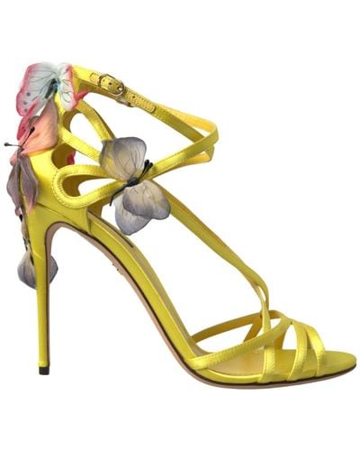 Dolce & Gabbana Yellow Keira Butterfly Appliqués Sandals - Metallic