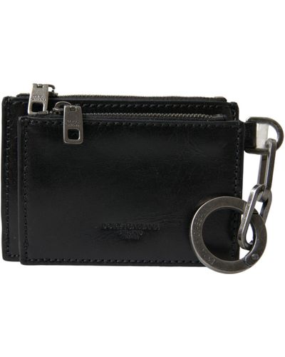 Dolce & Gabbana Leather Zip Logo Keyring Coin Purse Keyring Wallet - Black