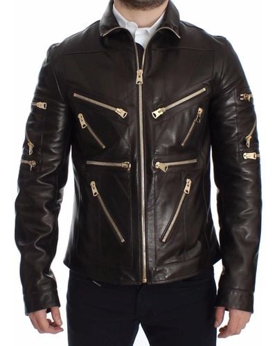 Dolce & Gabbana Dolce Gabbana Lambskin Leather Zipper Jacket - Black