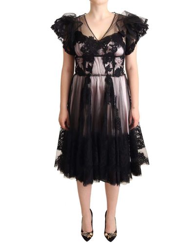 Dolce & Gabbana Chic Flora Lace Midi Dress - Black