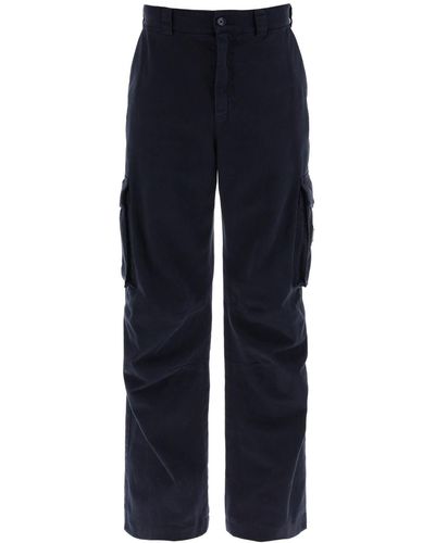 Dolce & Gabbana Cargo Trousers With Logo Plaque - Blue