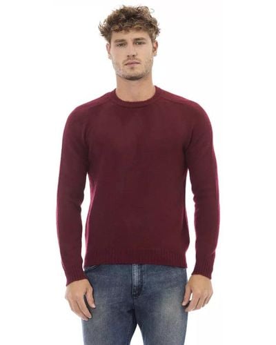 Alpha Studio Classic Ribbed Crewneck Sweater With Long Sleeves - Red