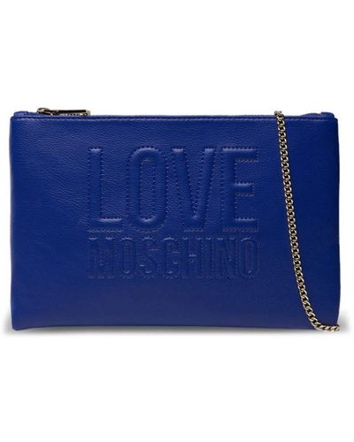 Love Moschino Logo Embossed Chain Clutch In Blue