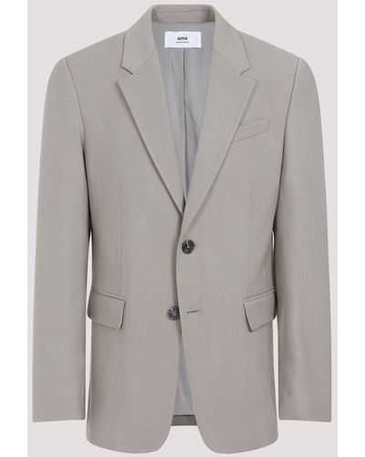 Ami Paris Light Taupe Virgin Wool Two Buttons Jacket - Grey