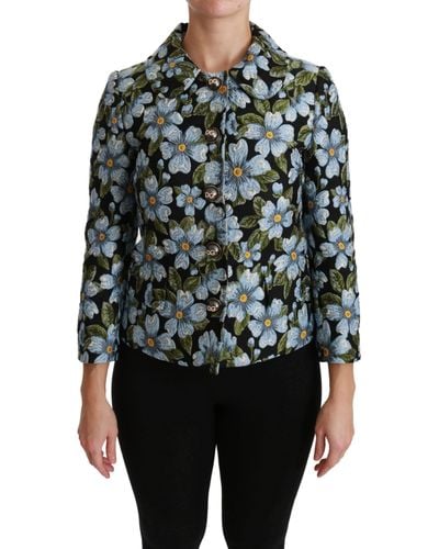 Dolce & Gabbana Multicolor Floral Blazer Coat Polyester Jacket - Black