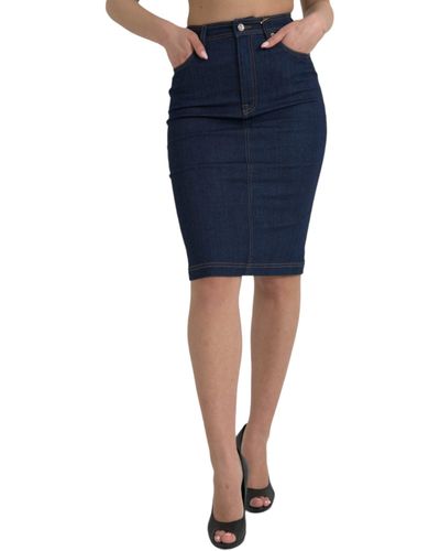 Dolce & Gabbana Elegant High-Waist Denim Knee Skirt - Blue