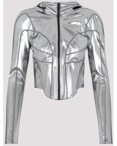 Mugler Chrome Silver Hooded Jacket - Gray