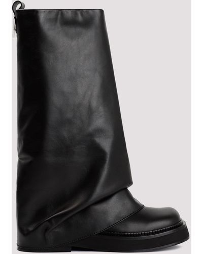 The Attico Black Leather Robin Combat Boots