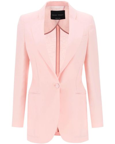 Hebe Studio Single Breasted Blazer In Linen - Pink