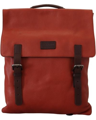 Dolce & Gabbana Leather Logo Plaque Backpack Bag - Red