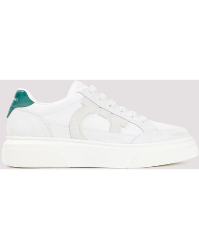 Ferragamo Off White And Green Cassina Suede Leather Trainers