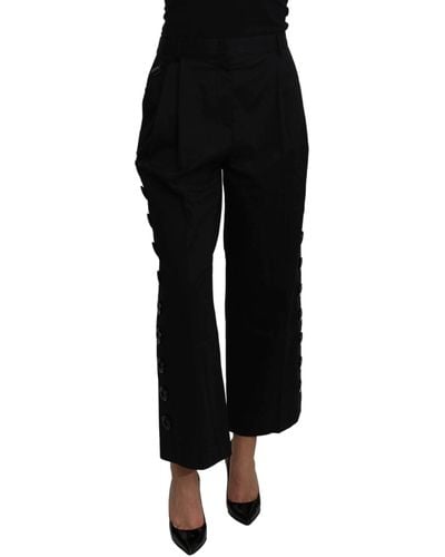 Dolce & Gabbana Black High Waist Cropped Cotton Stretch Pants