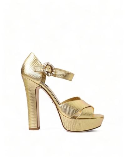 Dolce & Gabbana Gold Crystal Ankle Strap Platform Sandals Shoes - Metallic