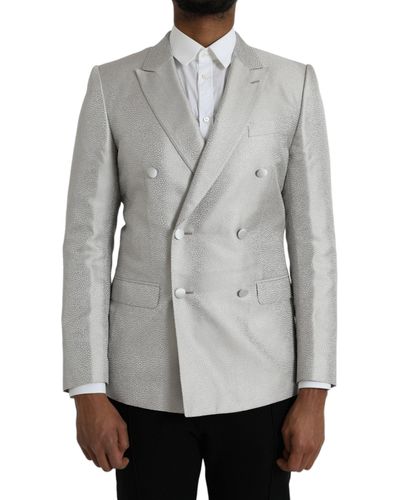 Dolce & Gabbana Off Martini Double Breasted Coat Blazer - Gray