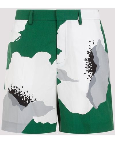 Valentino Green And Grey Flowered Cotton Shorts
