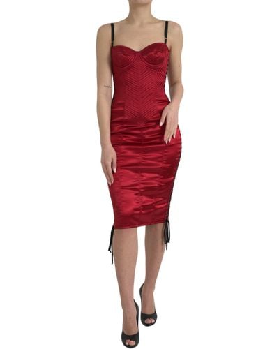 Dolce & Gabbana Elegant Satin Corset Midi Dress - Red