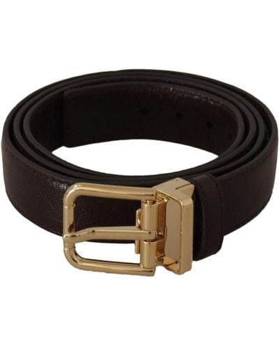 Dolce & Gabbana Brown Leather Gold Metal Buckle Belt - Black