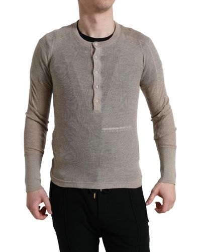 Dolce & Gabbana Henley Pullover Beige Cashmere Jumper - Grey