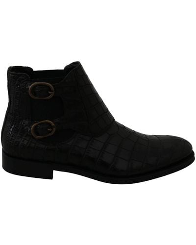 Dolce & Gabbana Crocodile Leather Derby Boots Shoes - Black