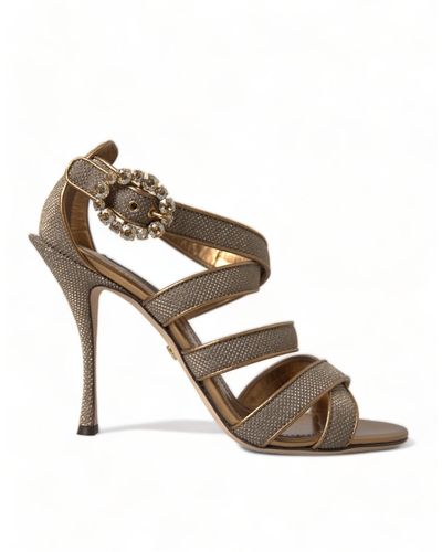 Dolce & Gabbana Bronze Crystal Strap Heels Sandals Shoes - Metallic
