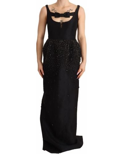 DSquared² Black Embellish Sleeveless Ribbon Floor Length Dress