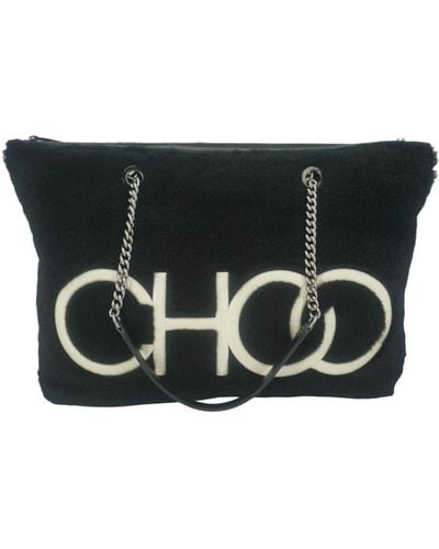 Jimmy Choo Leather And Fabric Tote Shoulder Bag - Black