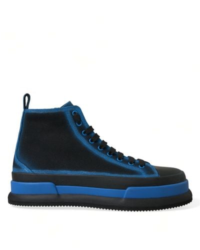 Dolce & Gabbana Black Blue Canvas Cotton High Top Trainers Shoes