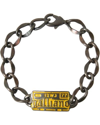 John Galliano Tone Brass Chain Logo Plaque Branded Antique Bracelet - Black