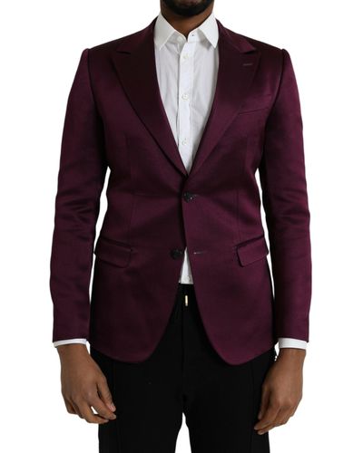 Dolce & Gabbana Silk Single Breasted Coat Blazer - Purple