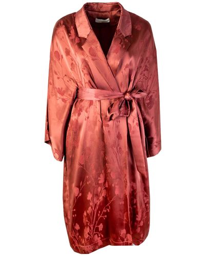 Lardini Red Allover Printed Robe Trench Coat