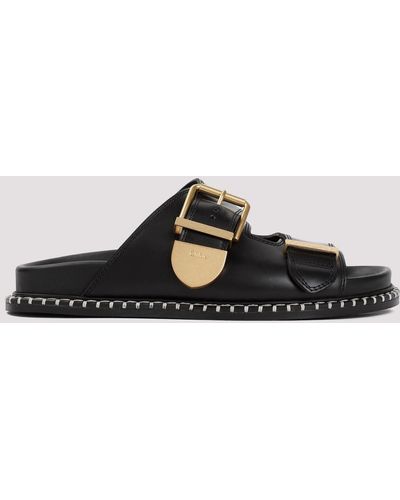 Chloé Black Rebecca Leather Flat Sandals