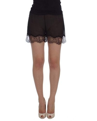 Dolce & Gabbana Dolce Gabbana Floral Lace Silk Sleepwear Shorts - Black