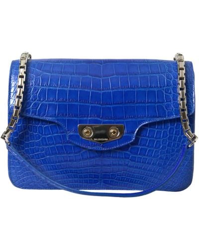 Balenciaga Chic Alligator Skin Chain Shoulder Bag - Blue