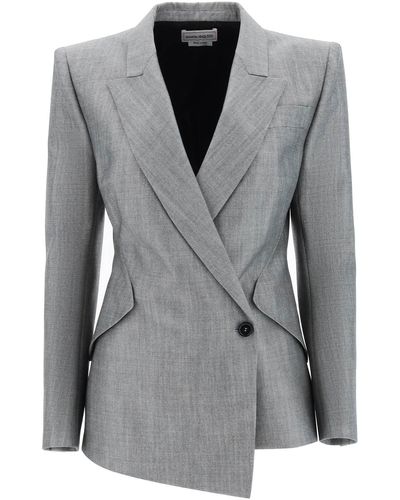 Alexander McQueen Drop Hem Salt And Pepper Jacket - Gray