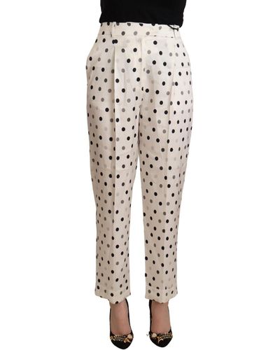 Ermanno Scervino Chic High Waist Polka Dotted Tapered Pants - White