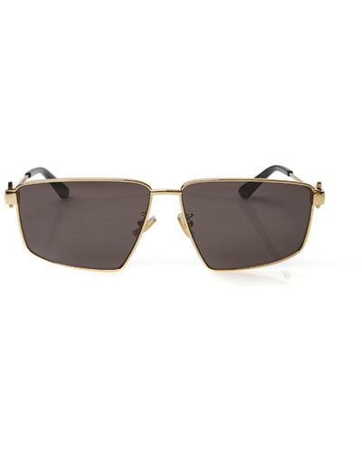 Bottega Veneta Squared Gold Metal Sunglasses - Gray