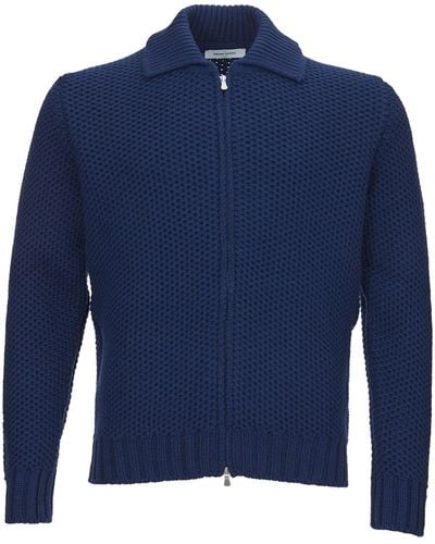 Gran Sasso Wool Blu Sweater With Zip - Blue