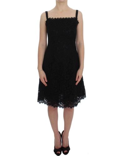 Dolce & Gabbana Dolce Gabbana Black Floral Lace Shift Knee Length Dress