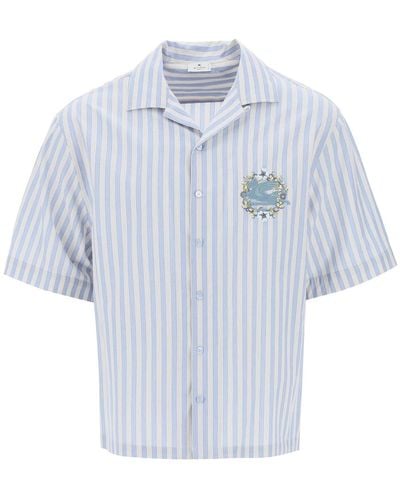 Etro Pegasus Striped Bowling Shirt - Blue