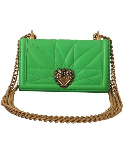 Dolce & Gabbana Elegant Leather Iphone Wallet Case With Chain - Green