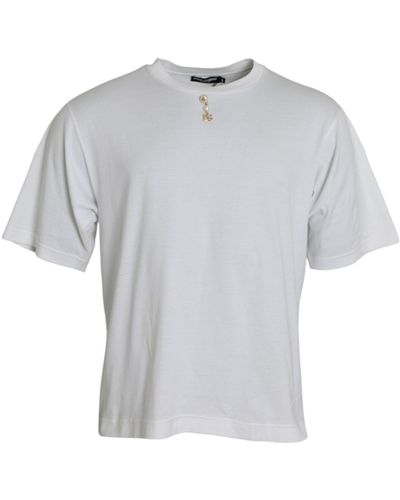 Dolce & Gabbana Embellished Cotton Crew Neck T-Shirt - Grey