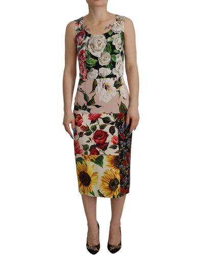 Dolce & Gabbana Patchwork Floral Midi Sheath Dress - Multicolor