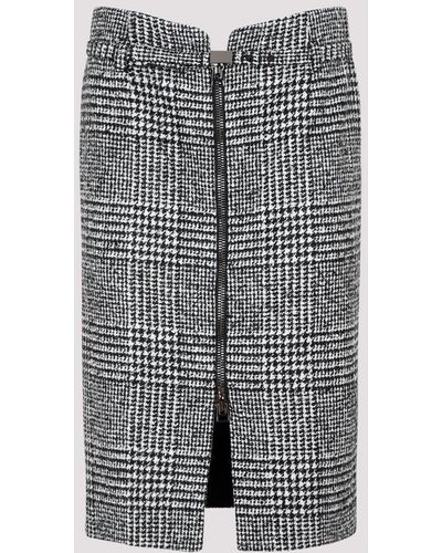 Tom Ford Chalk Black Prince Of Wales Virgin Wool Skirt - Grey