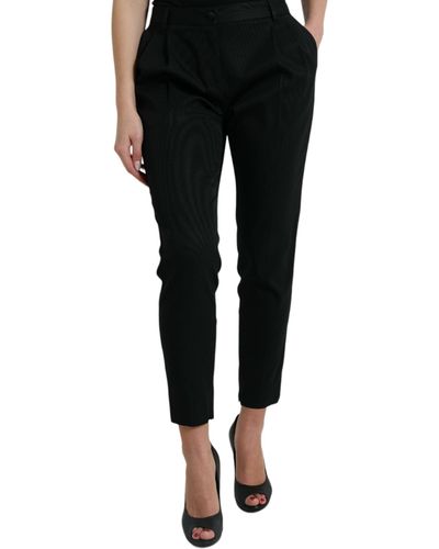 Dolce & Gabbana Black Wool High Waist Cropped Tapered Trousers